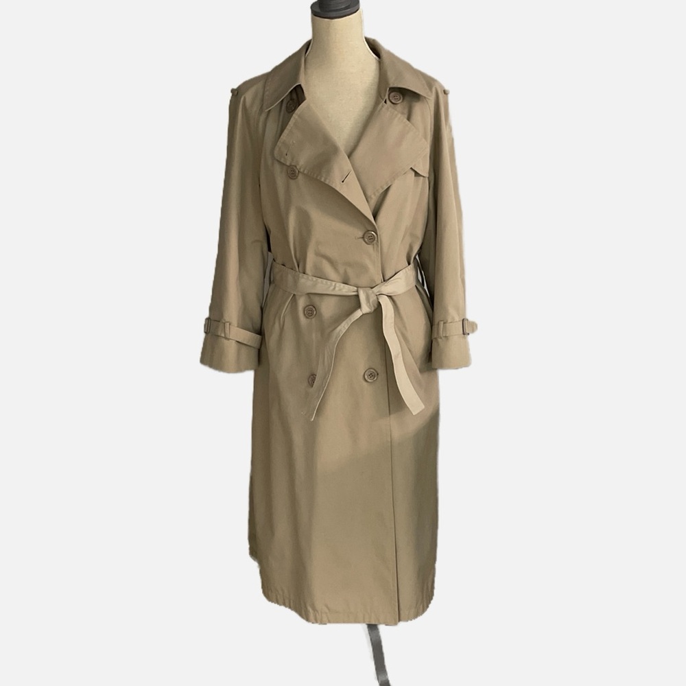 Vintage London Fog Eaton Women's Trench Coat Lined‎ Beige Khaki Size 14P
